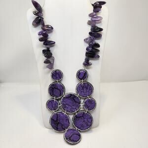 Sassy Jones Tizani Bib Purple Black Statement Necklace Amethyst Leather Beads
